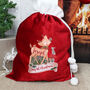 Personalised Festive Fawn Luxury Pom Pom Red Sack, thumbnail 2 of 3