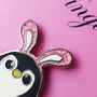 Penguin With Bunny Ears Pengbunny Glitter Enamel Pin, thumbnail 5 of 10