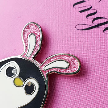 Penguin With Bunny Ears Pengbunny Glitter Enamel Pin, 5 of 10