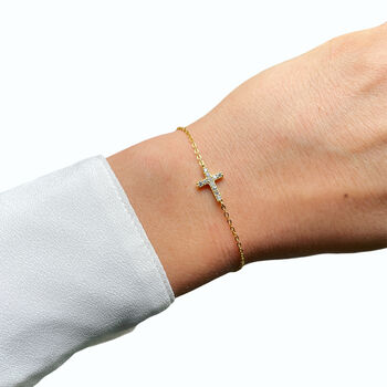 Cross Bracelet Rose Or Gold Plated 925 Silver, 2 of 7