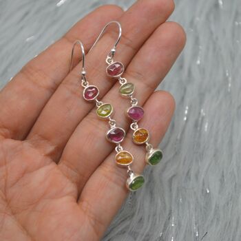Mixed Tourmaline Sterling Silver Dangle Earrings, 9 of 12