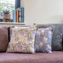 Wisteria Purple Patterned Fringe Cotton Cushion, thumbnail 4 of 8