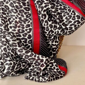 Leopard Print Border Scarf In Grey And Red, 2 of 2