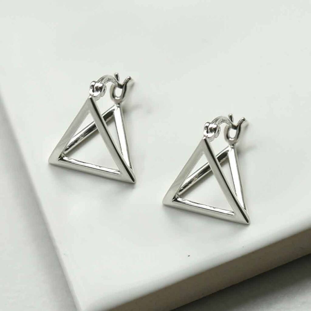 Sterling Silver Triangle Hoops, 1 of 6