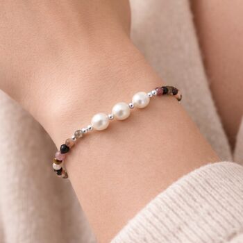 30th Birthday Sterling Silver Three Pearl Gemstone Bracelet, 2 of 5
