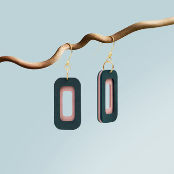 Blue And Pink Rectangle Earrings • Gold Plated Sterling Silver Hooks, 3 of 8