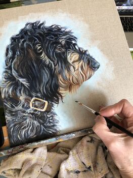 Custom Pet Portrait Painting On Linen Canvas Board, 3 of 12