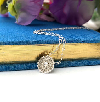 Sterling Silver Mini Sunflower Necklace, 9 of 12