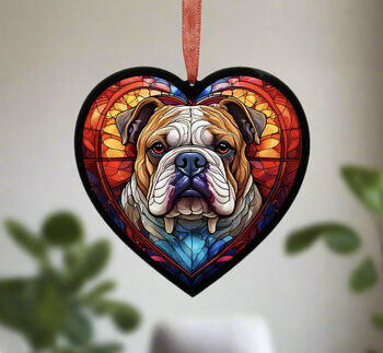 Bulldog Stained Glass Effect Heart Suncatcher, 3 of 6