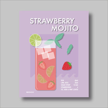 Strawberry Mojito Cocktail Print Four Colour Options, 6 of 8