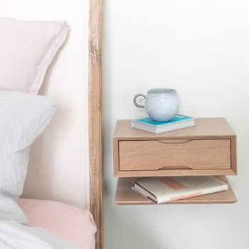 Oak Floating Bedside Table With Drawer And Shelf, 2 of 5