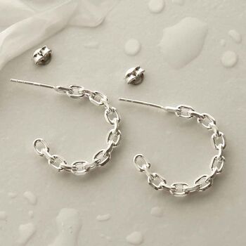 Sterling Silver Simple Chain Hoop Stud Earrings, 4 of 6