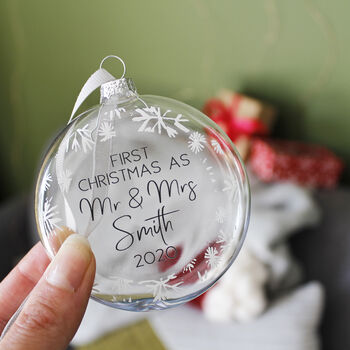 First Christmas As Mr And Mrs Snowflake Bauble, 6 of 11