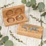 Personalised World Map Destination Wedding Oak Double Ring Box, thumbnail 1 of 4