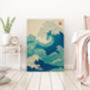 Japanese Abstract Blue Wave Art Print, thumbnail 4 of 4