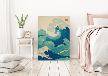 Japanese Abstract Blue Wave Art Print, 4 of 4