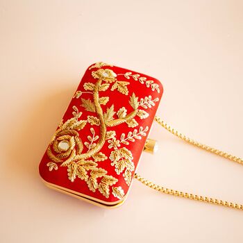 Anika – Red Silk Embroidered Clutch, 3 of 4