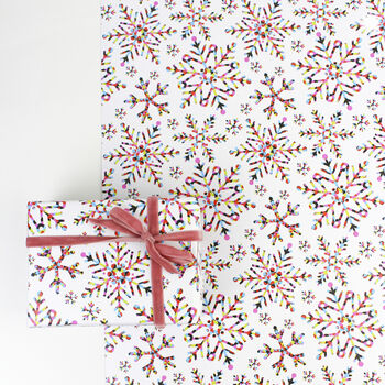 Premium Quality Vibrant Multi Coloured Snowflake Christmas Gift Wrapping Paper, 4 of 4