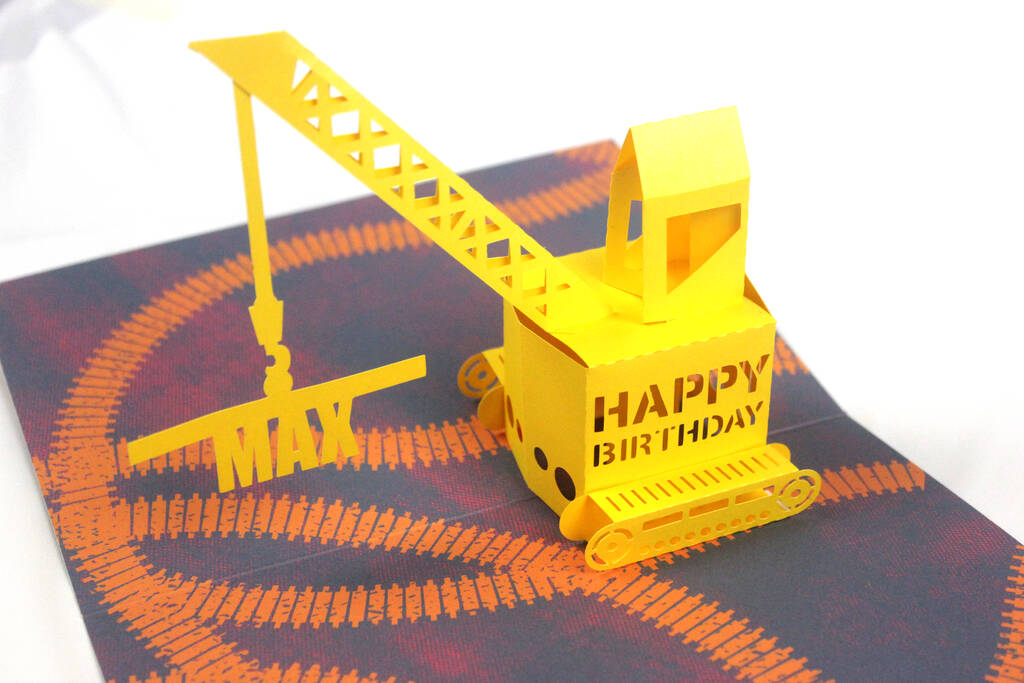 Personalised Yellow Crane Pop Up Birthday Card Pop Up, 1 of 5