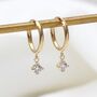 9ct Solid Gold Round Cz Charm Huggie Hoop Earrings, thumbnail 1 of 3