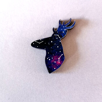 Wooden Cosmic Stag Pin, 3 of 4