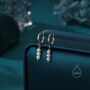 Genuine Freshwater Pearl Trio Huggie Hoop Earrings In Sterling Silver, thumbnail 5 of 11