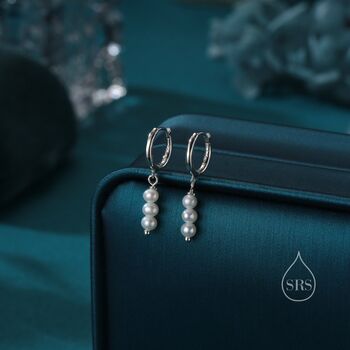 Genuine Freshwater Pearl Trio Huggie Hoop Earrings In Sterling Silver, 5 of 11