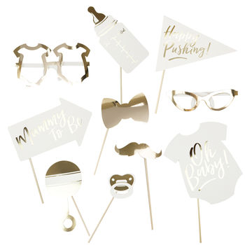White And Gold Baby Shower Party Photo Booth Props, 2 of 3