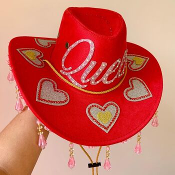 Personalised Rodeo Queen Beaded Fringe Cowboy Hat, 5 of 7