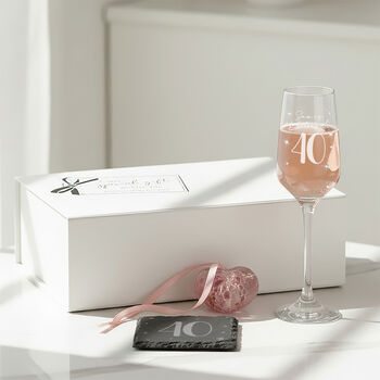 40th Birthday Diamante Champagne Flute With Birthstone Heart Gift Set, 2 of 7