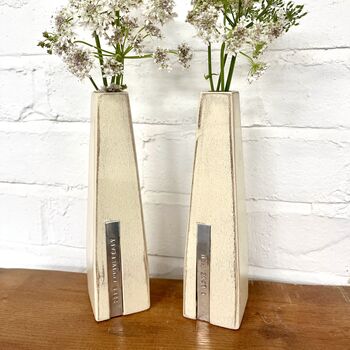Two Personalised Wooden Vases With Aluminium Message, 5 of 8