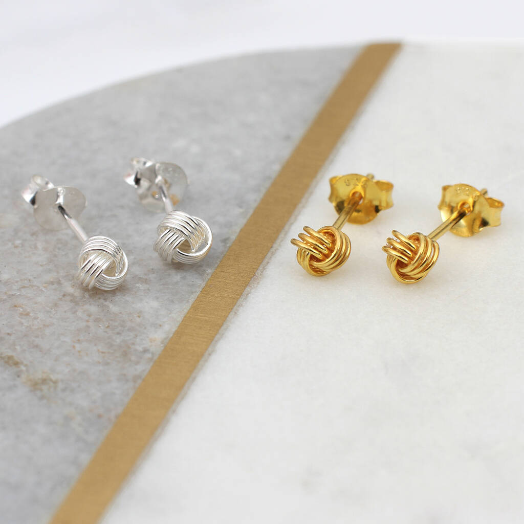 Mini Silver Or 18ct Gold Plated Love Knot Earrings By Hurleyburley