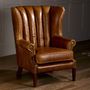 Vintage Italian Leather Fluted Wing Armchair, thumbnail 1 of 7