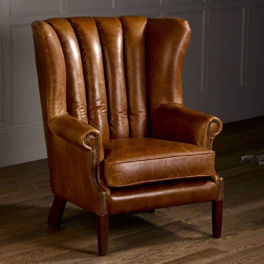 Vintage Italian Leather Fluted Wing Armchair, 1 of 7