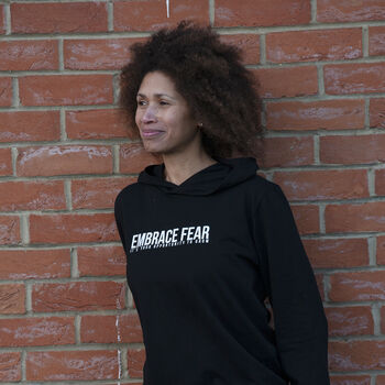 'Embrace Fear' Black Unisex Hoodie T Shirt, 3 of 4