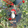 Personalised Penguin Christmas Tree Flat Bauble, thumbnail 1 of 3