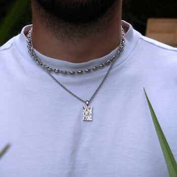 Silver Hammered Pendant And Mariner Chain Necklace Set For Men, 5 of 10