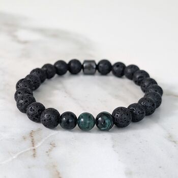 Men's Emerald And Lava Bead May Birthstone Bracelet, 4 of 11