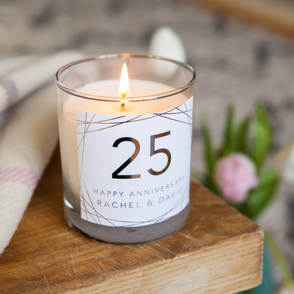 25th Anniversary Gifts
 25th Wedding Anniversary Personalised Candle Gift By