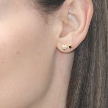 Heart Or Star Stud Earrings In 14ct Gold, 4 of 6