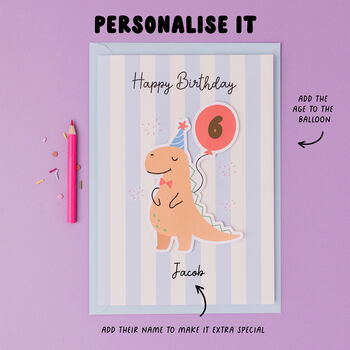 Personalised Dinosaur Birthday Card With Stickers, 2 of 7