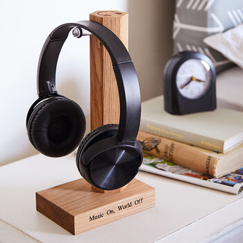 Personalised Solid Oak Headphone Stand For Music Lovers And Gamers, 2 of 12