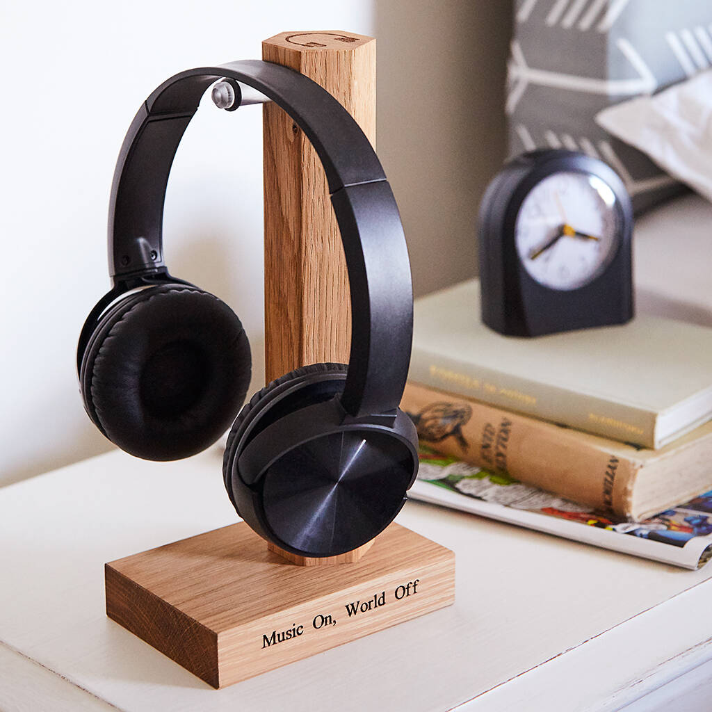 Personalised Solid Oak Headphone Stand, 1 of 12