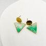 Geometric Green Minimalist Stud Drop Earrings, thumbnail 1 of 11