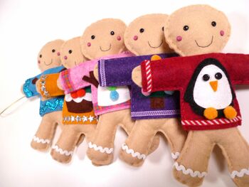 Sewing Kit Gingerbread Men In Jumpers Christmas Garland, 10 of 10