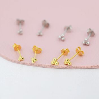 Tiny Three Ball Stud Earrings In Sterling Silver, 4 of 11