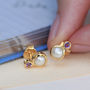 Gold Pearl And Amethyst Stud Earrings, thumbnail 1 of 2