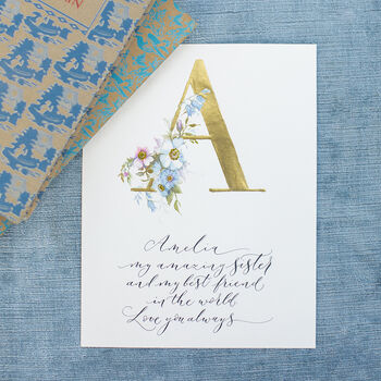 Illustrated Initial Letter In Real Gold Unframed Print, 6 of 7
