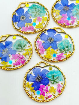 Pink And Blue Flowers Dangle Earrings Silver Or Gold, 4 of 8