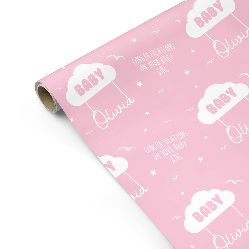 Personalised New Baby Girl Wrapping Paper By The Personalised Wrapping